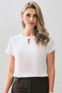 Blusa Manga Morcego Decote Redondo Pala Vazado Botão Gold