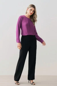 Blusa Manga Longa Punho Decote Pregas