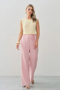 Calça Reta Cintura Elástico Laço Fino