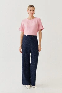 Pantalona Slim Risca de Giz Botões Gold
