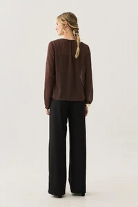 Blusa de Chiffon Yoryu Manga Longa Decote Gota Laço