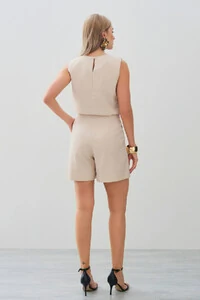 Conjunto de Linho de Blusa Regata Ombro Pregas e Shorts