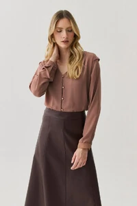 Camisa Manga Longa Punho Decote V Ombro Aba Mini Botões