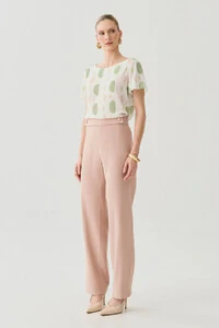 Calça Reta Botões Forrados Double