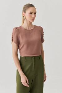 Blusa Manga Mini Botões Forrados Triple