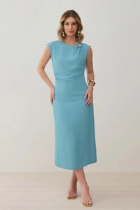 Vestido Midi Regata Assimétrica Decote Pregas Gold