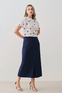 Blusa Assimétrica Abstrata Gola Careca Baixa Pregas Ombro Direito