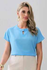 Blusa Manga Morcego Decote Redondo Pala Vazado Botão Gold