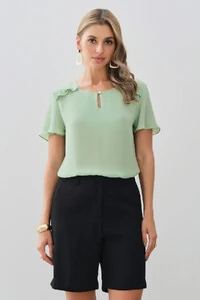 Blusa Decote Gota Vazado Mini Botão Ombro Babadinho