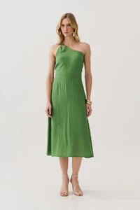 Vestido Midi Regata Assimétrico Um Ombro Só Gold