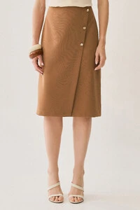 Saia Midi Transpassada de Alfaiataria Gold Triple