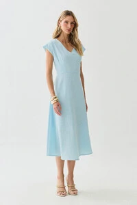 Vestido Midi Evasê Manga Morcego Decote V