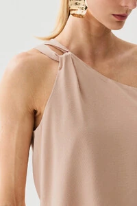 Conjunto de Blusa Regata Assimétrica Um Ombro Só Torcido e Calça Reta