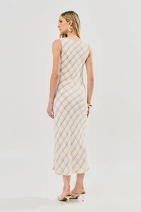 Vestido Midi Regata Xadrez Lateral Franzida