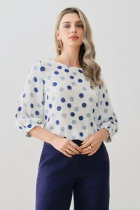 Blusa Poa Manga 3/4 Elástico Pregas