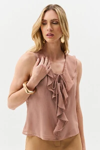 Regata de Chiffon Yoryu Decote V Babado Laço