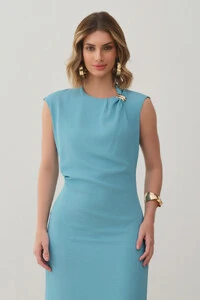 Vestido Midi Regata Assimétrica Decote Pregas Gold