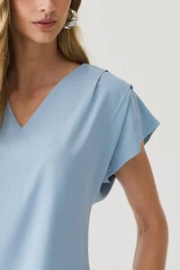 Blusa Manga Morcego Decote V Ombro Pregas Double