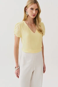 Blusa Manga Franzida Elástico Decote V