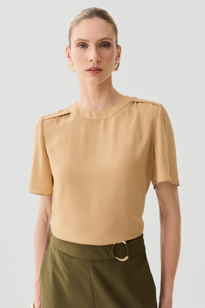 Foto Blusa Decote Redondo Ombro Prega
