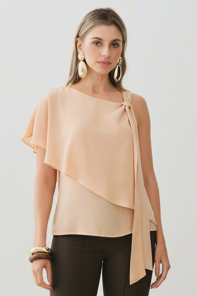 Foto Blusa Assimétrica Dupla Transpassada Um Ombro Só Laço