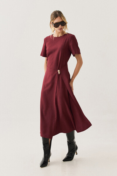 Foto Vestido Midi de Alfaiataria Assimétrico Transpassado Pregas Gold