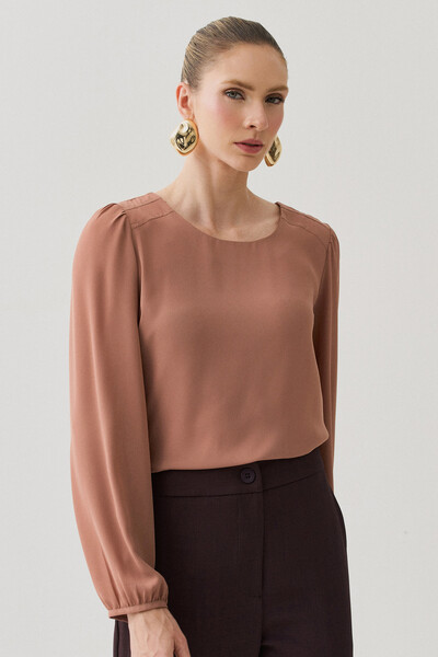 Foto Blusa Manga Longa Ombro Recortes Double