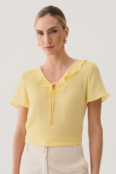 Foto Blusa Decote V Babado Laço