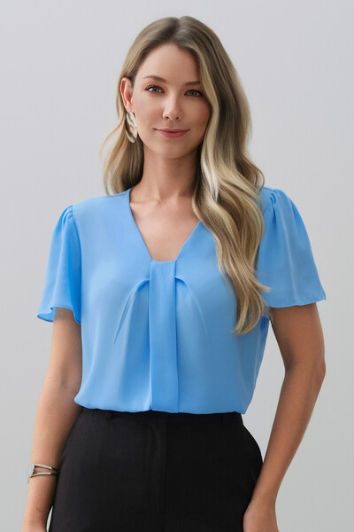 Foto Blusa Decote V Pregas Laço