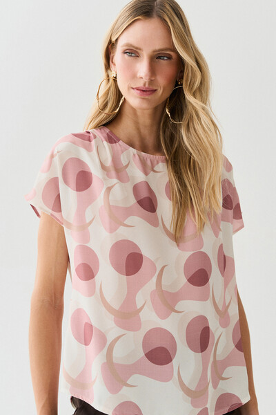 Foto Blusa Abstrata Manga Morcego Ombro Pregas Double