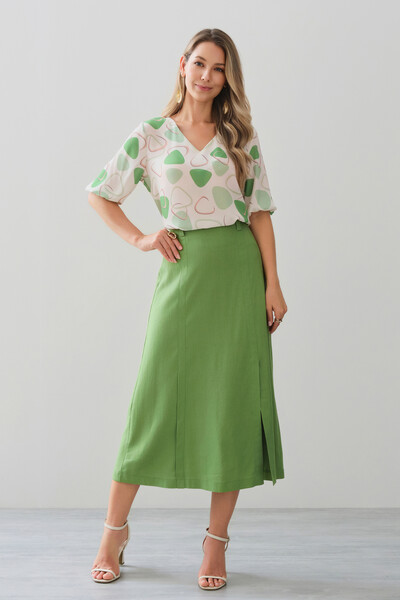 FotoBlusa Abstrata Triângulo Manga 3/4 Elástico Decote V