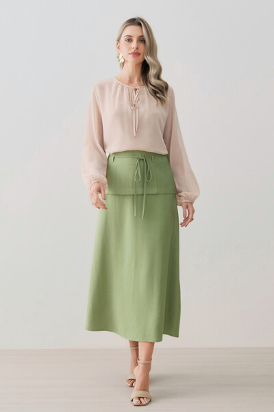 FotoBlusa de Chiffon Yoryu Manga Longa Decote Gota Laço