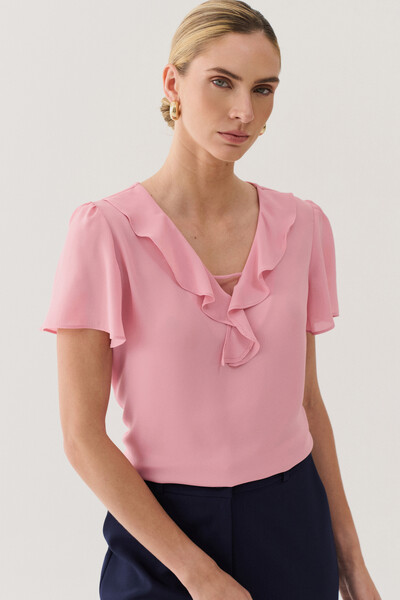 Foto Blusa Manga Evasé Decote V Babado