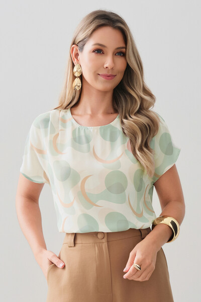 Foto Blusa Abstrata Manga Morcego Ombro Pregas Double