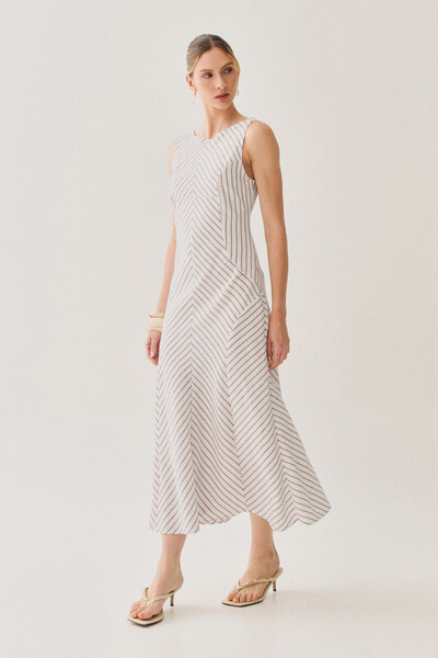 Foto Vestido Midi Regata Listrado Recortes