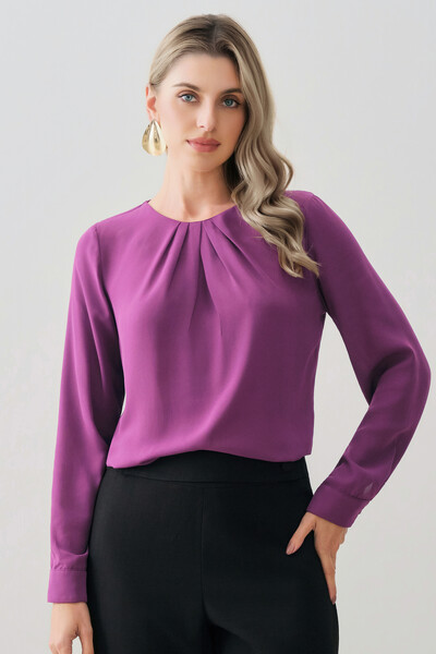 Foto Blusa Manga Longa Punho Decote Pregas