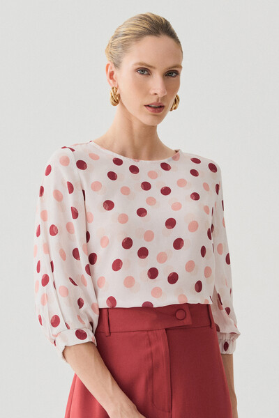 Foto Blusa Poa Manga 3/4 Elástico Pregas