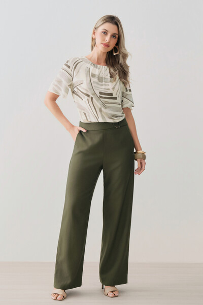 FotoBlusa Abstrata Manga Evasê Decote Franizido