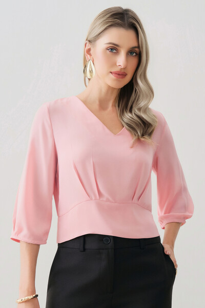 Foto Blusa Crop Manga 3/4 Decote V Cintura Pregas Double