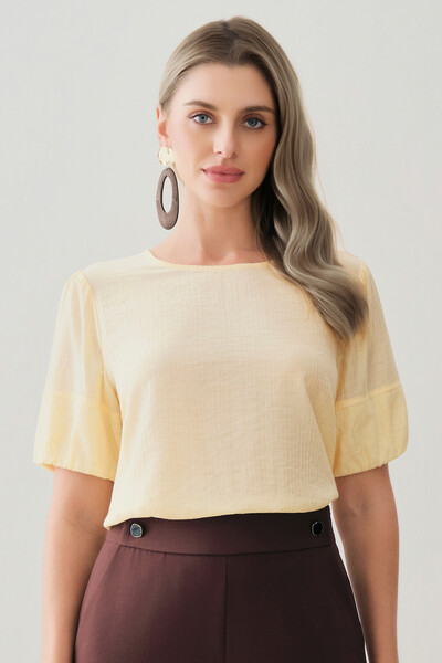 Foto Blusa de Textura Listrada Manga Balonê