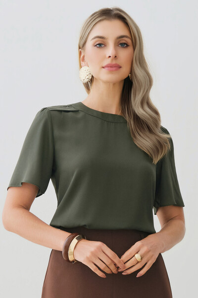Foto Blusa Decote Redondo Ombro Prega
