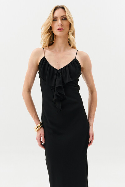FotoVestido Longo de Alcinha de Chiffon Yoryu Decote V Babado Laço