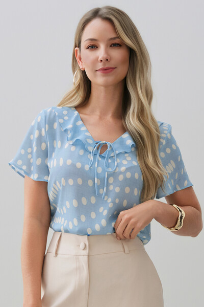 Foto Blusa Poa Decote V Babado Laço