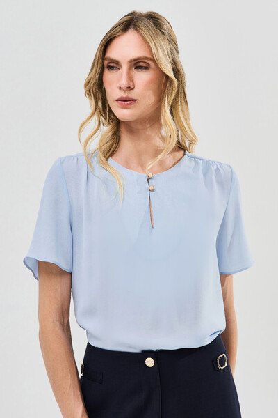 Foto Blusa Decote Gota Gold Pérola Double Ombro Franzidos