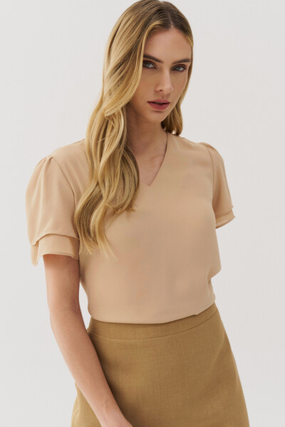 Foto Blusa Manga Dupla Decote V