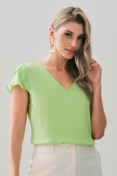 Foto Blusa Manga Tulipa Decote V