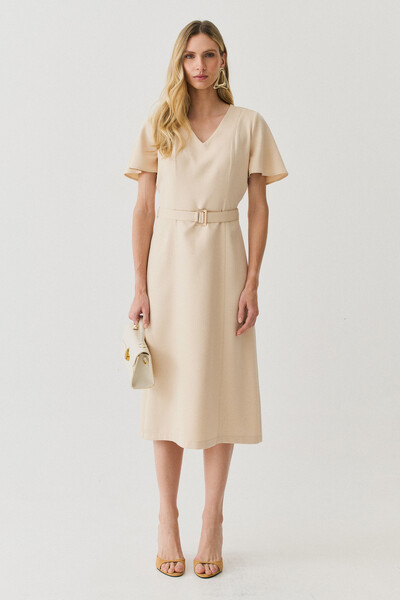 Foto Vestido Midi Decote V Cinto Fivela Gold