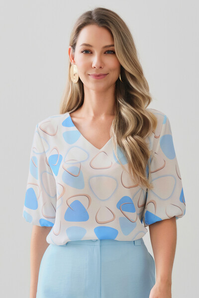 Foto Blusa Abstrata Triângulo Manga 3/4 Elástico Decote V