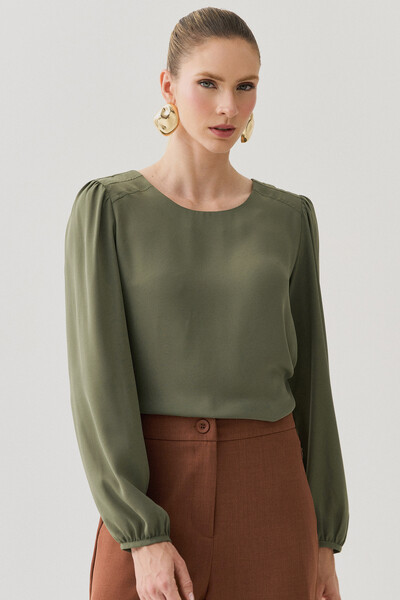 Foto Blusa Manga Longa Ombro Recortes Double