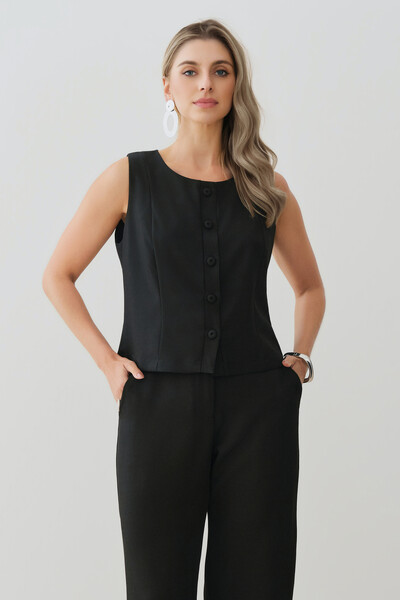 FotoConjunto de Alfaitaria Colete e Calça Reta Botões Forrados